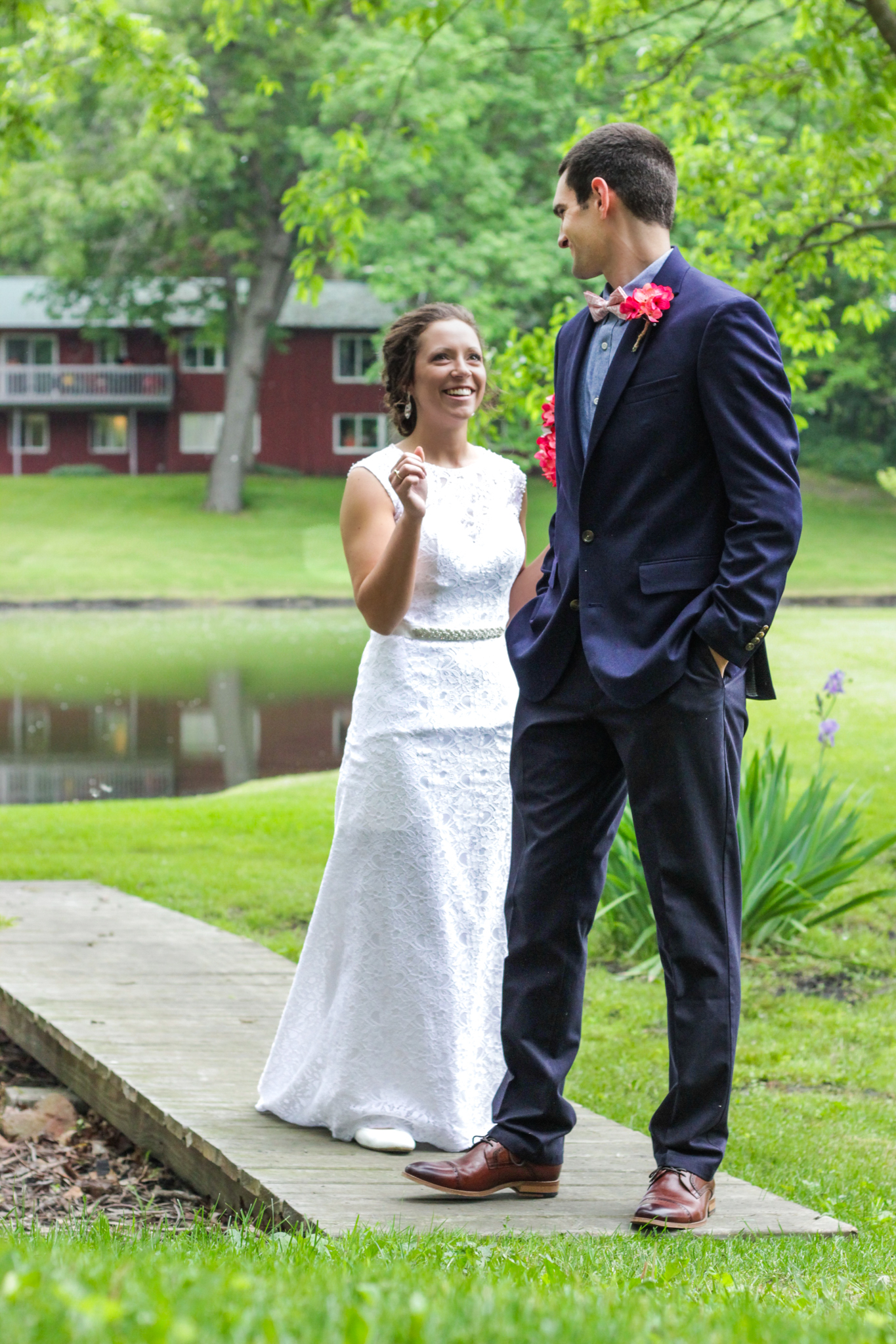 young couple on wedding day doing first look