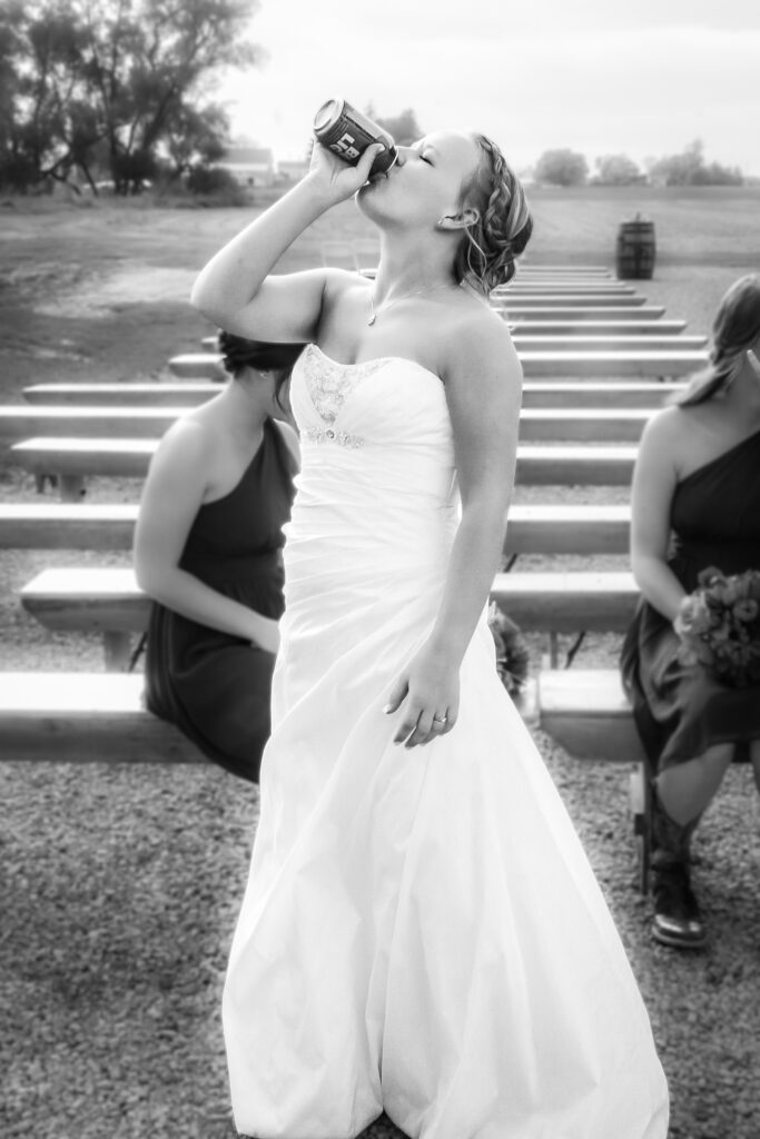 Bride finishes Bud Light before the wedding