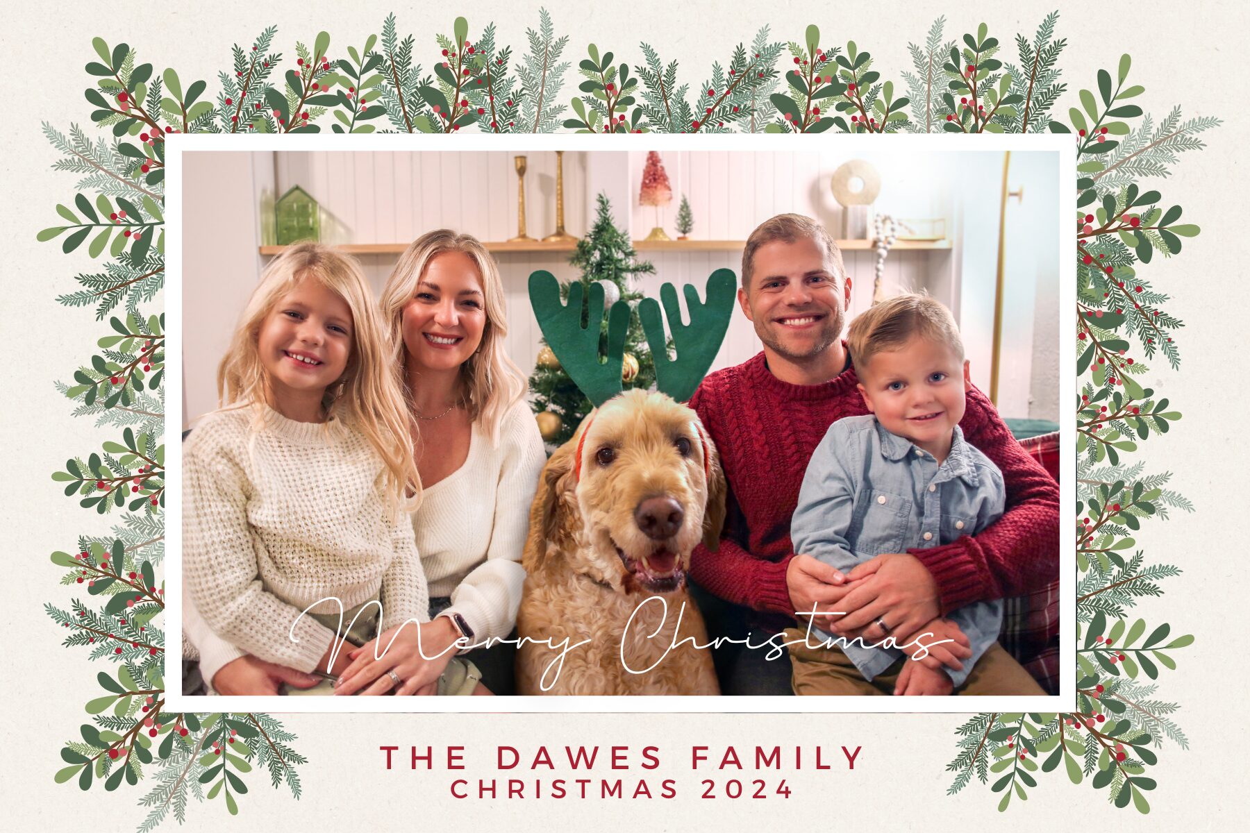 Young family in Christmas photo